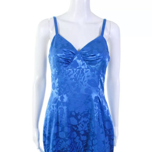 Jill Stuart V-Neck A-Line Spaghetti Floral Satin Dress Strappy Print Ruched - Picture 13 of 14